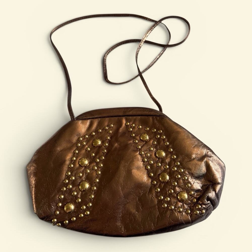 Y & S Metallic Bronze Leather Crossbody Purse